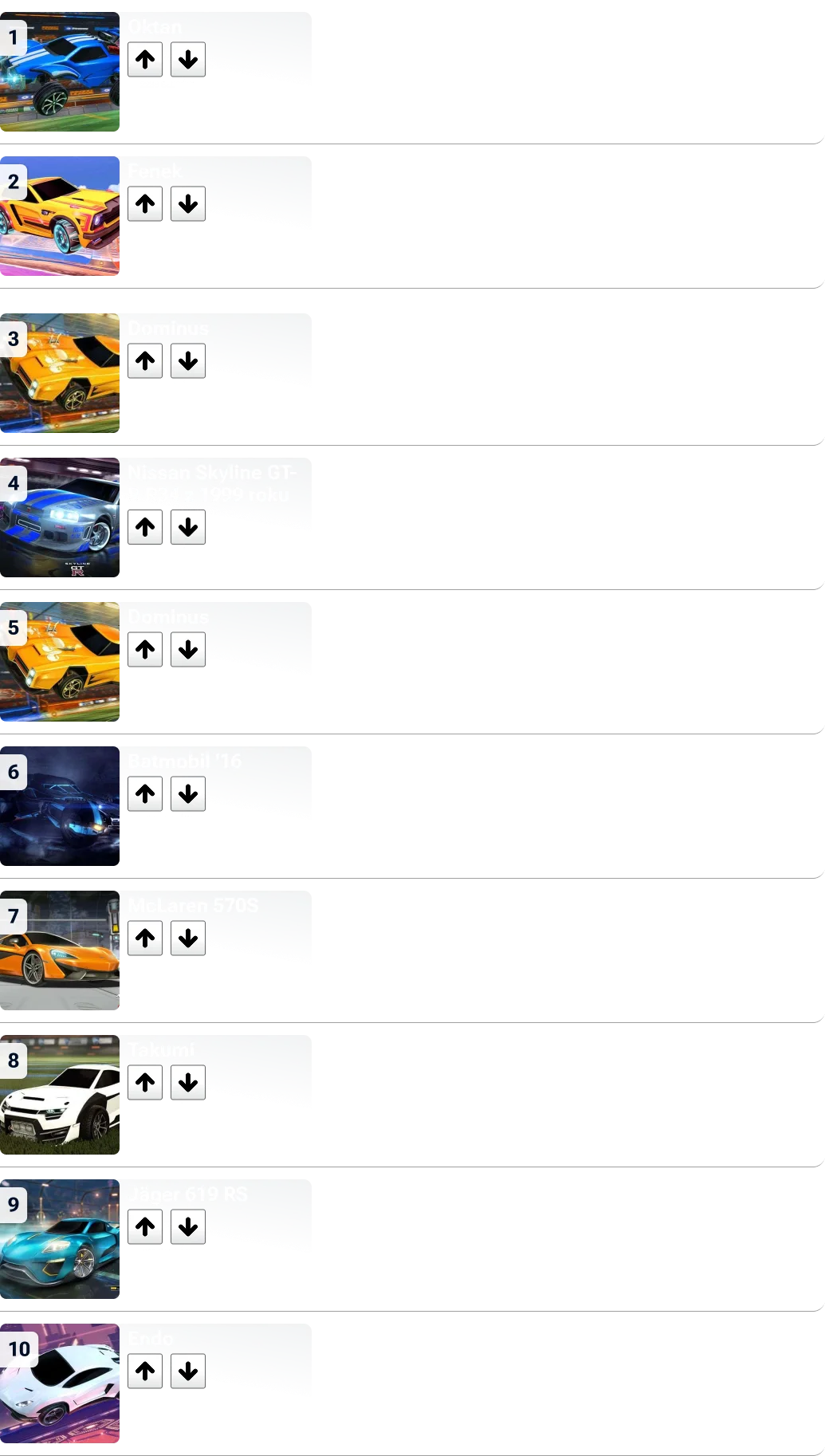 Samochody w Rocket League