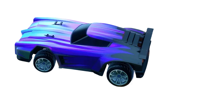 Fioletowy futurystyczny samochód z efektem neonowego rozmycia ruchu na ciemnym tle.